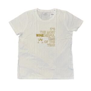 **NWT J. Crew White W/Gold "Wine" Christmas Graphic Tee